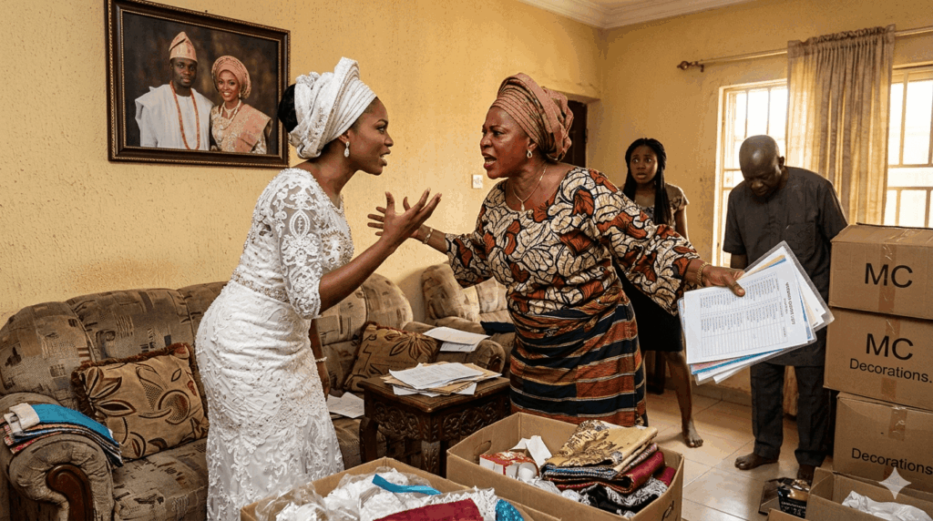 bride and mother shouting at each other